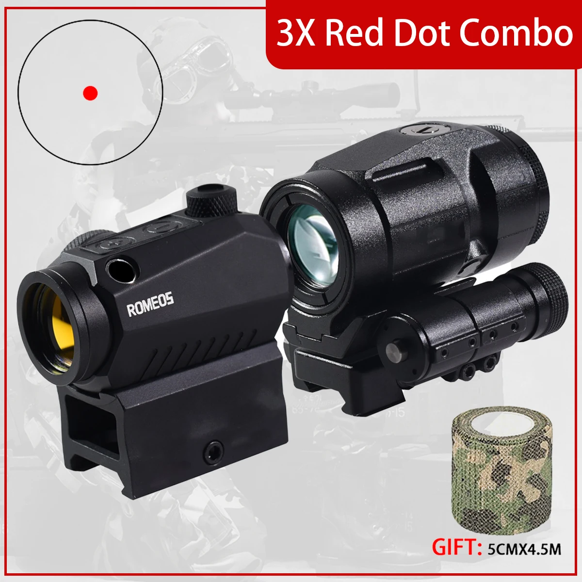 1x22 Red Dot Sight and 3X Enlarge Optics Scope with Flip-up Mount Hunting Shooting RifleScope Tactical Reflex Airsoft Sight