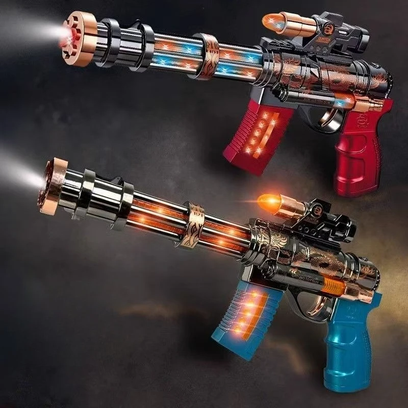 Elektryczny pistolet Gatling z podświetleniem, unikalna zabawka z funkcją natrysku, pistolet z dźwiękiem i światłami LED, pistolet do walki dla dzieci, prezent.