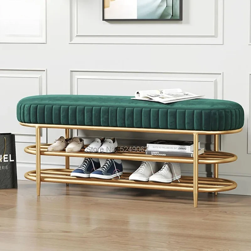

60/80/100CM Soft Velvet Shoe Storage Bench Ottoman Shoe Cabinets with 2 Tier Rack for Living Room Home Entrance Door Side