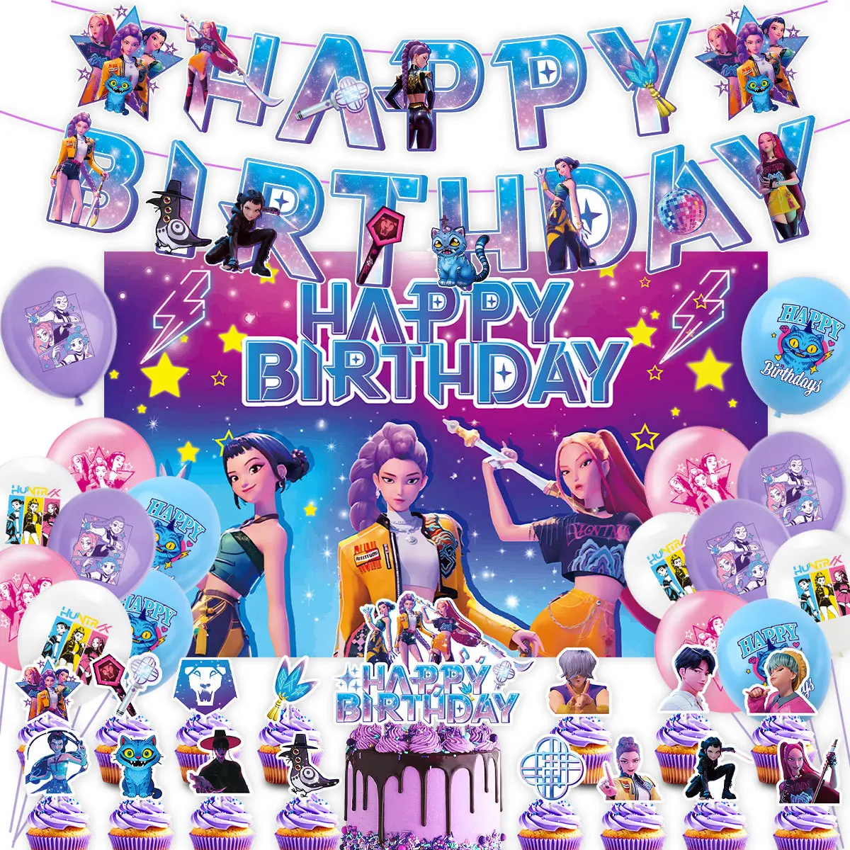 Novo Conjunto de Decoração para Festa K-pop Anime 2026, Kit de Banner e Balões de Aniversário com Tema de Desenho Animado, Decorações Fofas para Festa de Aniversário