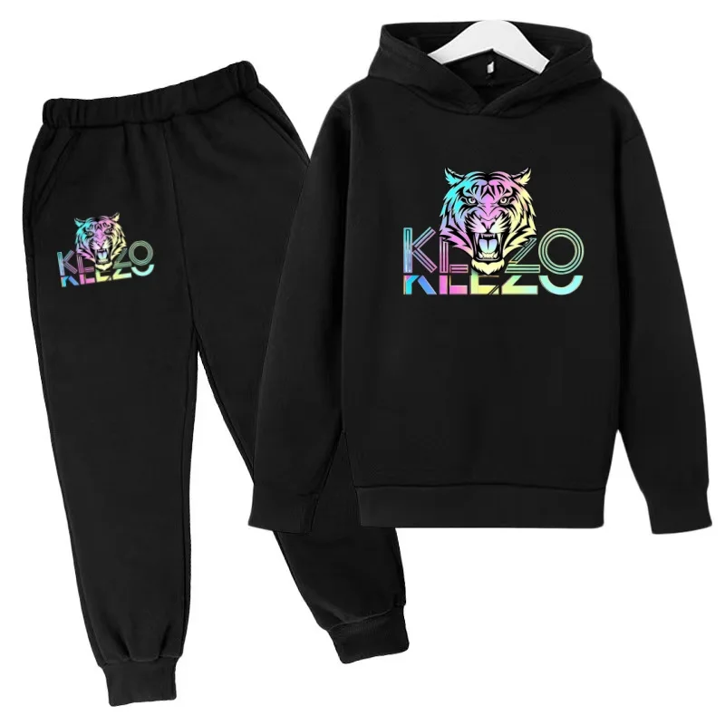 Kids Hoodie Boy Girl Toddler 3-12Yrs New Colorful Tiger Print Clothing Casual Top+Pants 2P Brand Sports Coat Fashion Jogging Set