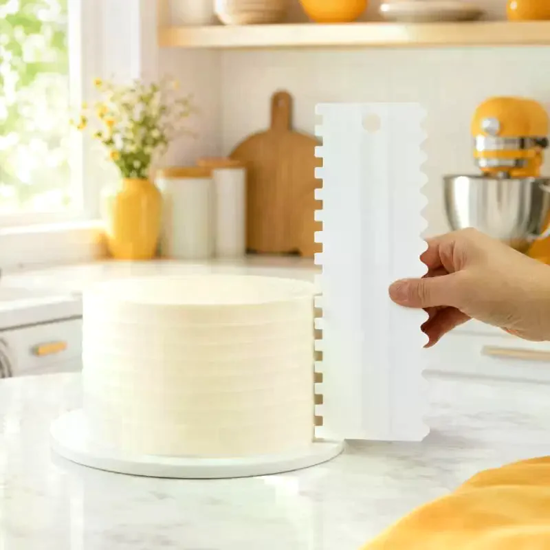 4pcs Cake Decorating Comb Cake Spatula Cream Decoration Pastry Paint Comb Dough Cutter Bakeware Double-Sided Cake Scraper