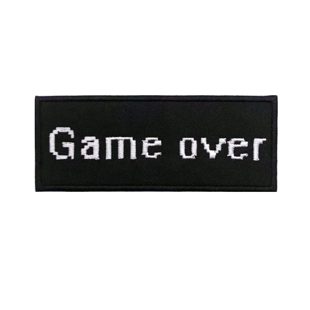 GAME OVER Patches Armband Embroidered Patch Hook Loop Iron On Embroidery  Badge Military Stripe