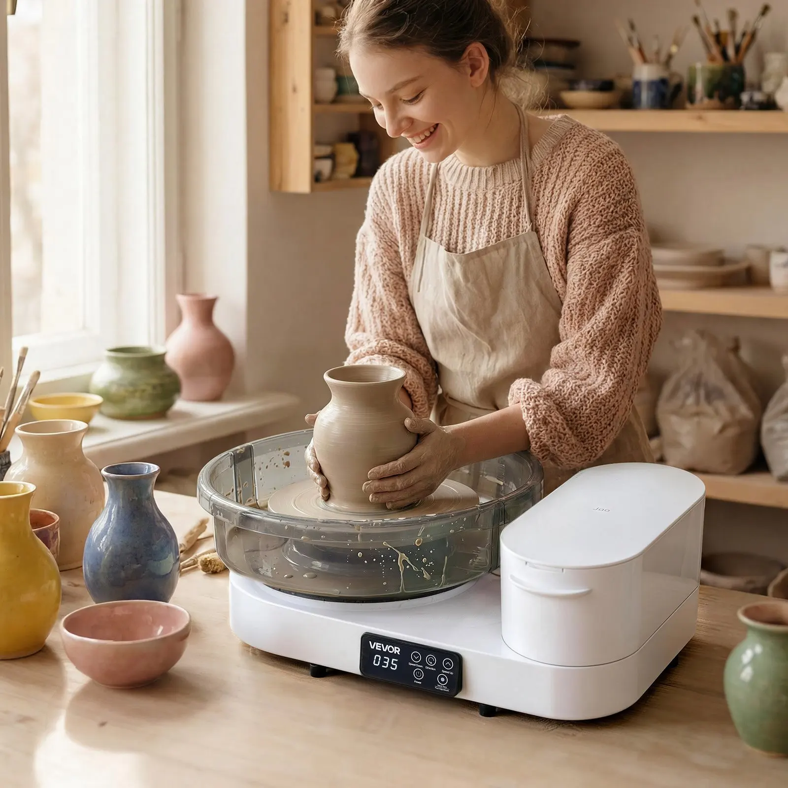 

Гончарный круг для взрослых, 14-дюймовый и 11-дюймовый вращающиеся столы, электрический настольный гончарный круг мощностью 450 Вт с педалью, регулировка скорости 30-300 об/мин