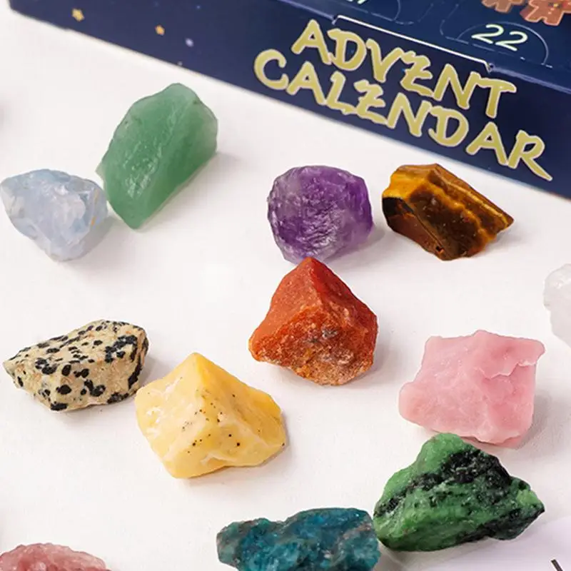 Crystals Christmas Advent Calendar Gift Box 24 Days Natural Gemstone Stone Minerals Rock Collection Christmas Countdown Gifts