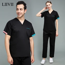 V Neck Nurse Work Suits Scrub Uniform Operating Room Doctor Workwear Scrubs Set Top Pant Solid Color Nursing Uniforms Women Men