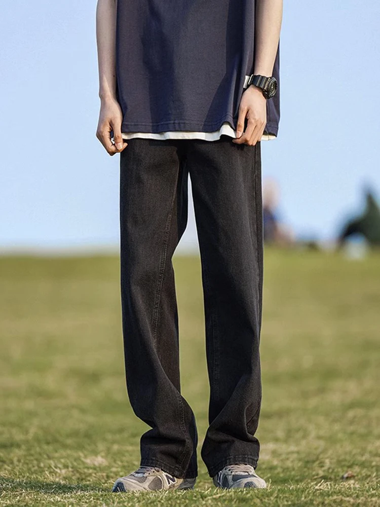 الجليد الحرير القطن الرجال نحيل الصيف العصرية الأمريكية الرجعية مستقيم الساق بنطال ذو قصة أرجل واسعة عادية بنطلون جينز طويل