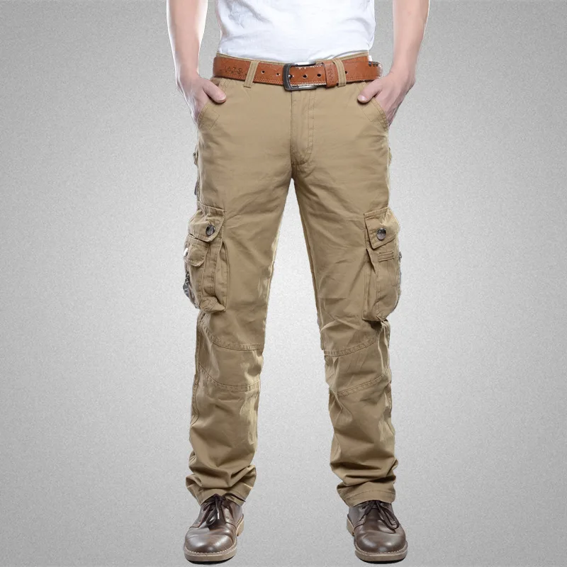 Winter Cargo Pant Men Straight Leg Fit Brushed Trouser Male Cotton Fleece Lined Warm Pocket Work Black Elegant Military Tactical