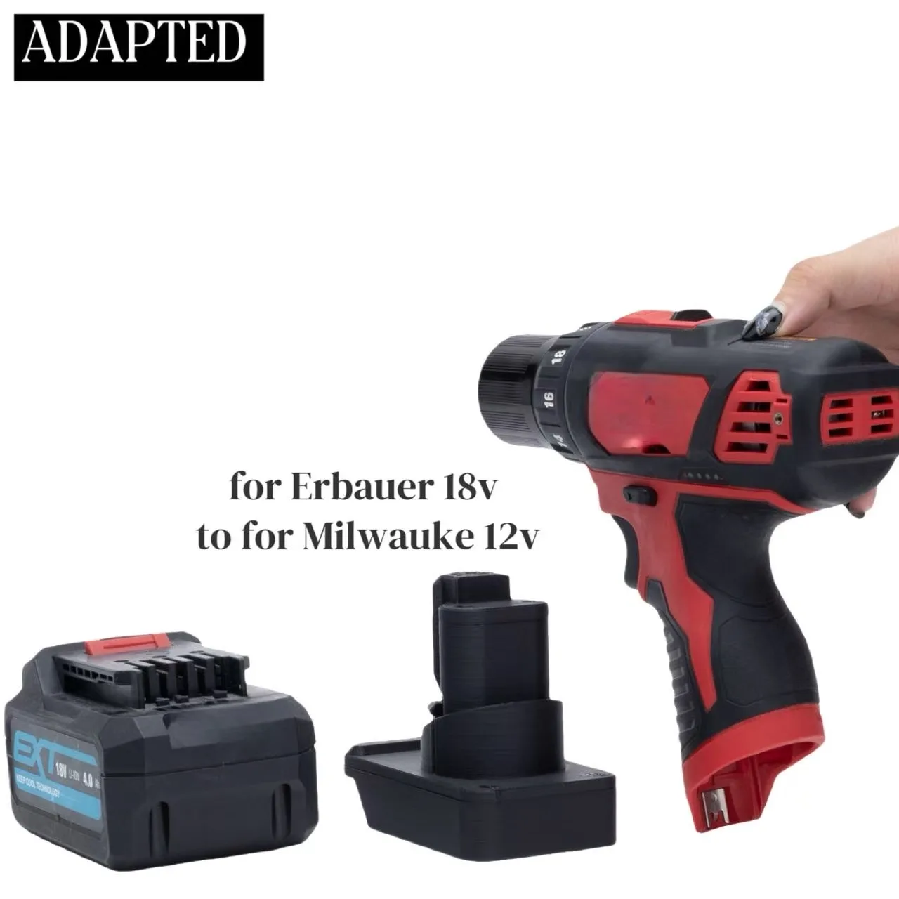 

Адаптер-конвертер для аккумуляторов Erbauer 18В в Milwaukee 12В для беспроводных электроинструментов (без аккумулятора и инструментов)