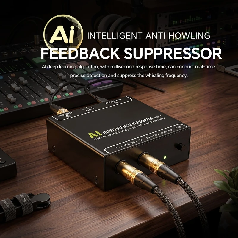 Portable AI Smart Microphone Feedback Suppressor Microphone Anti-howling Frequency Shifter DSP Smart Anti-Feedback Device