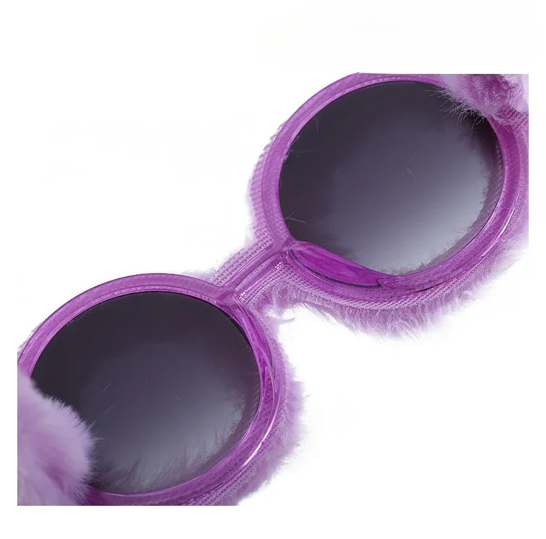 7 Farben UV400 Plüsch-Sonnenbrille mit rundem Rahmen für Damen-PC, niedliche Plüsch-Suneyewear, UV-beständige Sonnenbrille – Detail 6