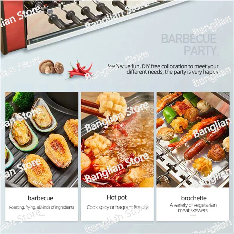 Household Electric Grill Skewer, Barbecue Machine, Nonstick Hot Pot, Smokeless, Multifunctional Hotplate, Teppanyaki