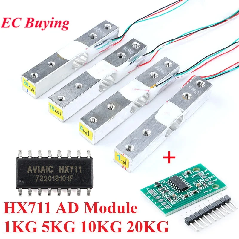 Load Cell 1KG 5KG 10KG 20KG HX711 AD Module Weight Sensor Electronic Scale Aluminum Alloy Weighing Pressure Sensor Module