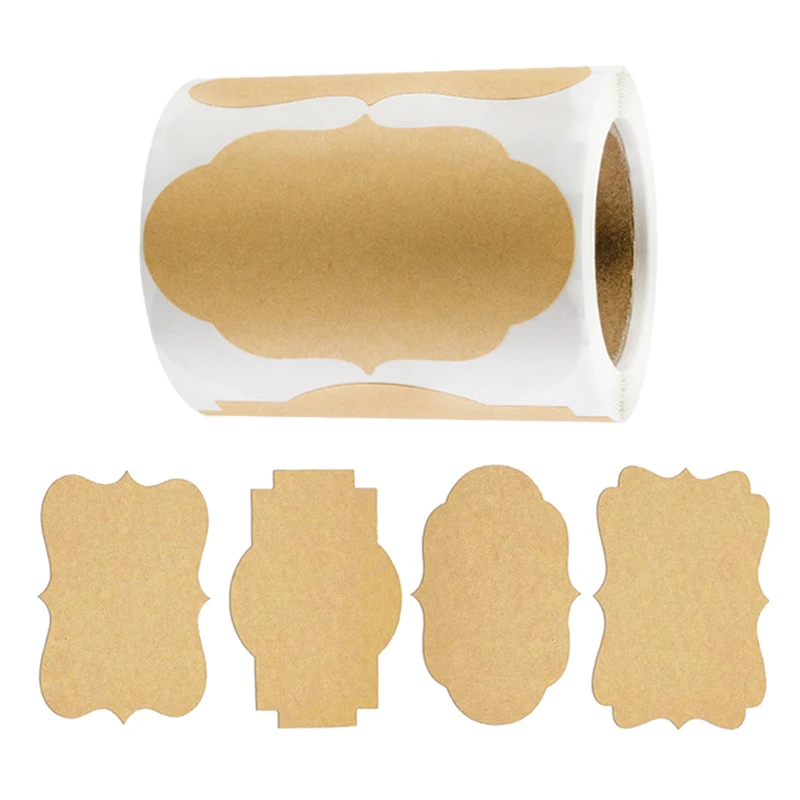 

200Pcs 2*3in 4 Shapes Kraft Paper Spice Jam Writable Label Stickers Multifunctional Decorative Label Stickers Removable Spice Labels, Refrigerator Jam Labels