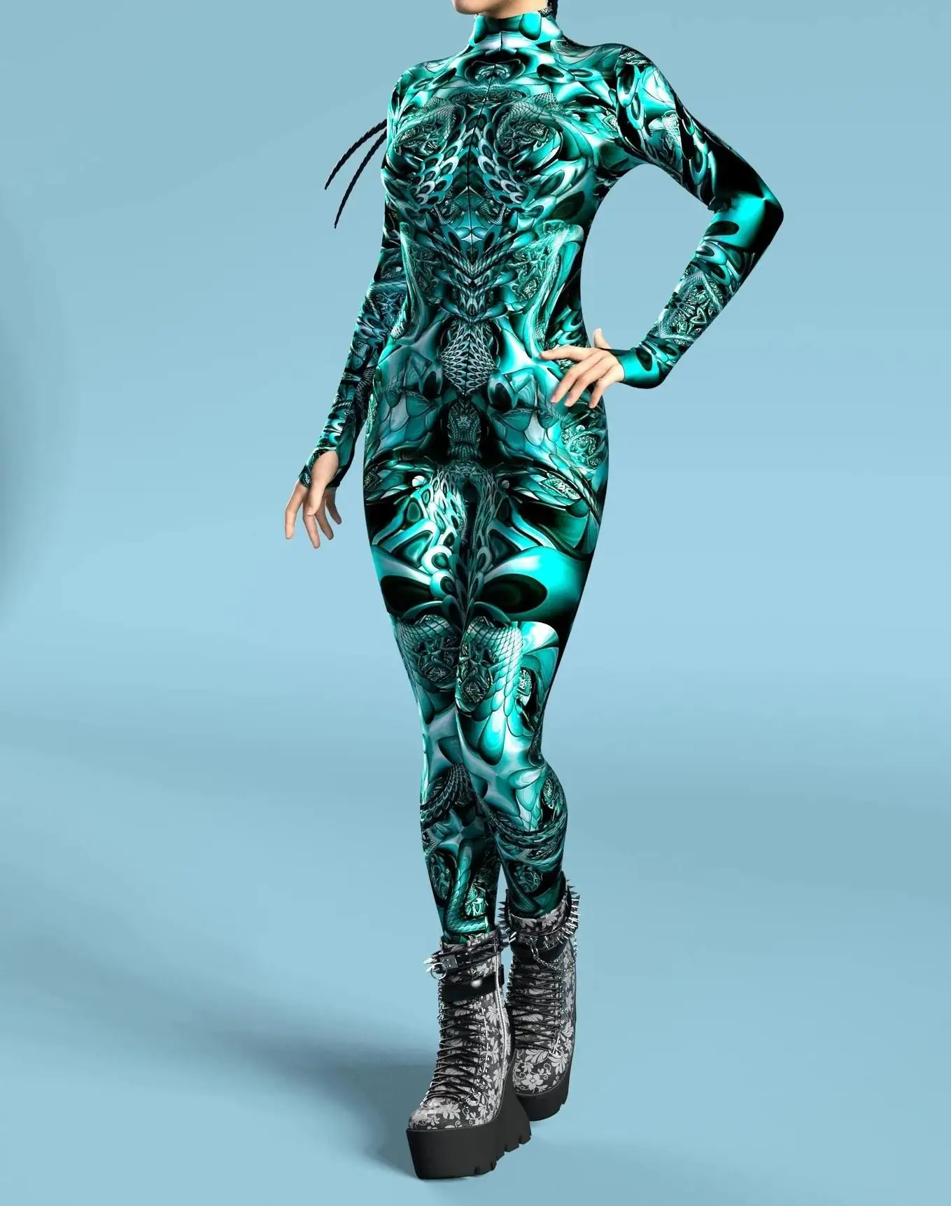 Armour Cyber Damen Cosplay Punk Jumpsuit Kostüm für Feiertage, Halloween-Party, Ausgefallene Aufführungen, Bodysuits, Rompers, Zentai – Detail 4