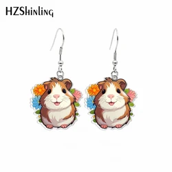 New Cartoon Guinea Pig Flowers Acrylic Hook Earrings Dangle Drop Earrings Resin Epoxy Jewelry for Women