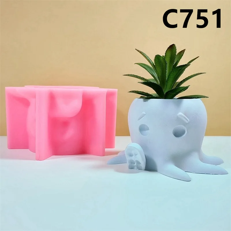 

Cute Octopus Vase Flower Pot Pen Holder Silicone Mold Gypsum form Scented Stone Ornaments Homemade Handicraft Home Decoration