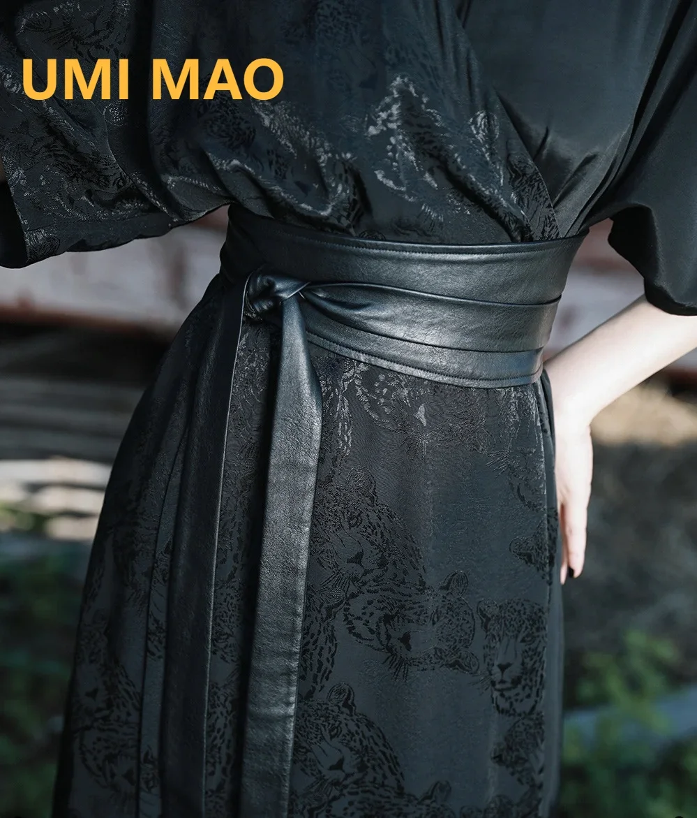 UMI MAO 야마모토 다크 비대칭 디자인 감각 PU 가죽 허리띠, 맞춤형 잘 생긴 드레스, 다목적 허리띠 오버레이