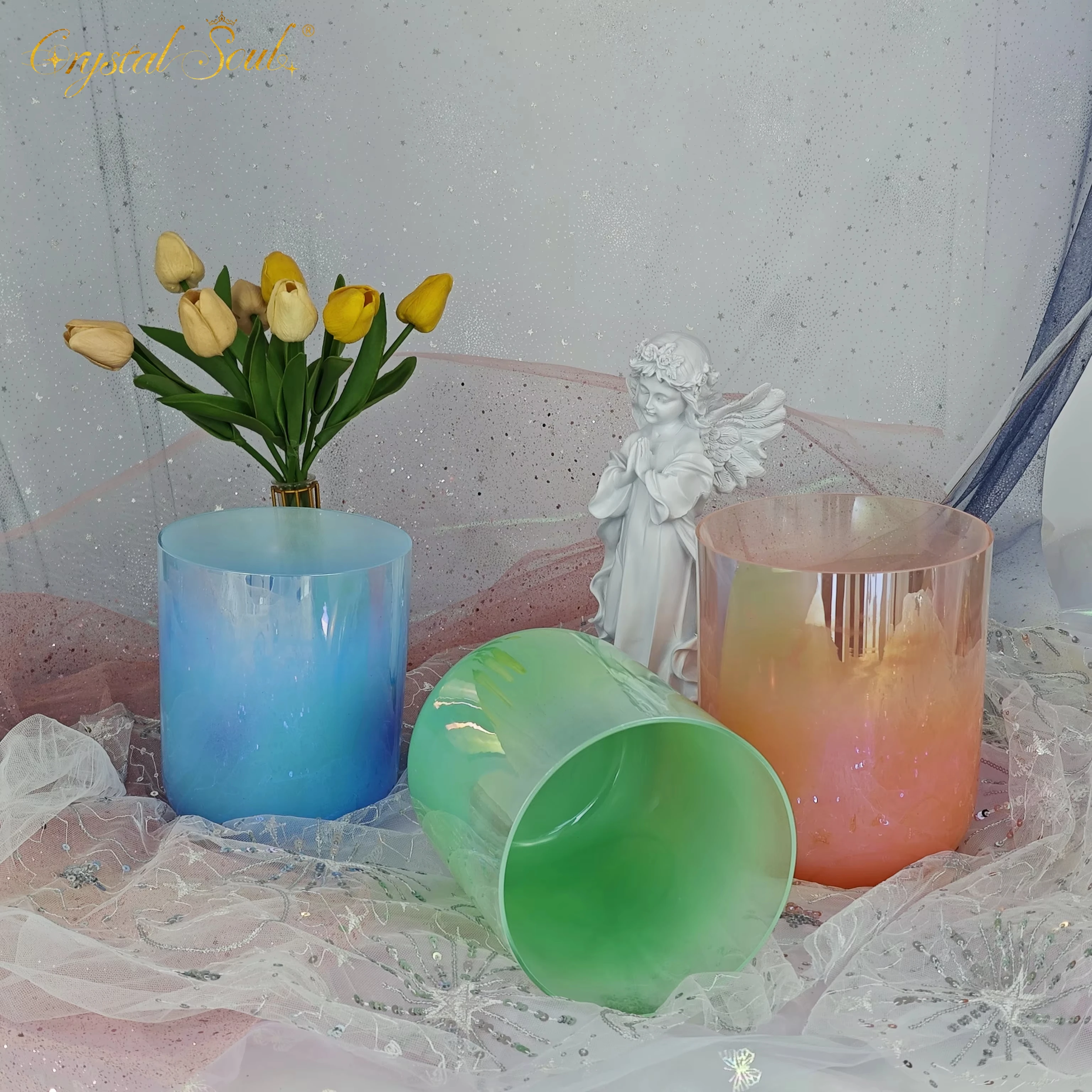 

CrystalSoul 432Hz 3 sets Support custom size tone Crystal Singing Bowl Crystal Bowl with bag and accessories