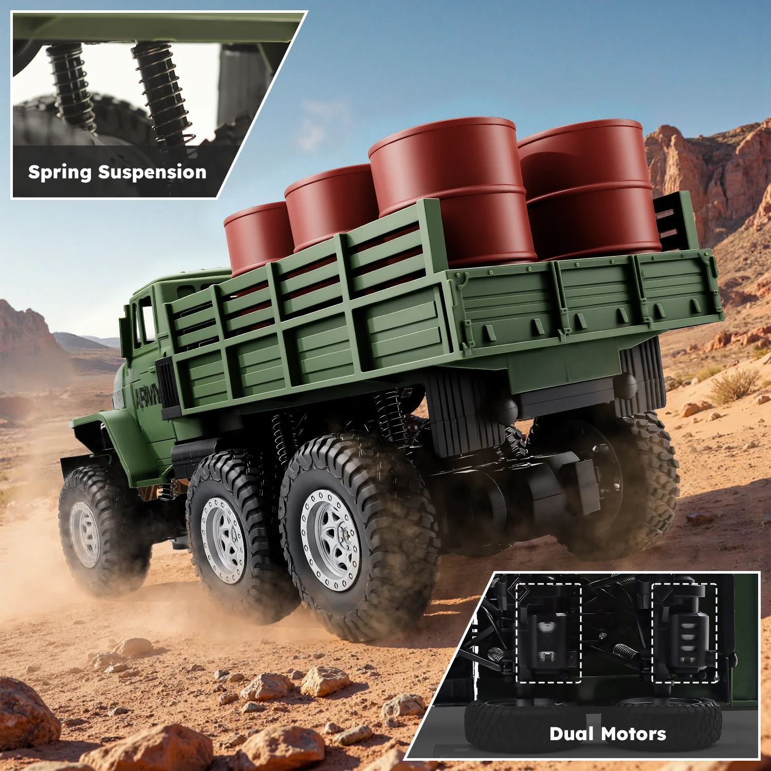 

Remote Control Military Duty Truck Army Transport Vehicle With Bright Led Lights Off Road Kids Toy RC Model Vehicle