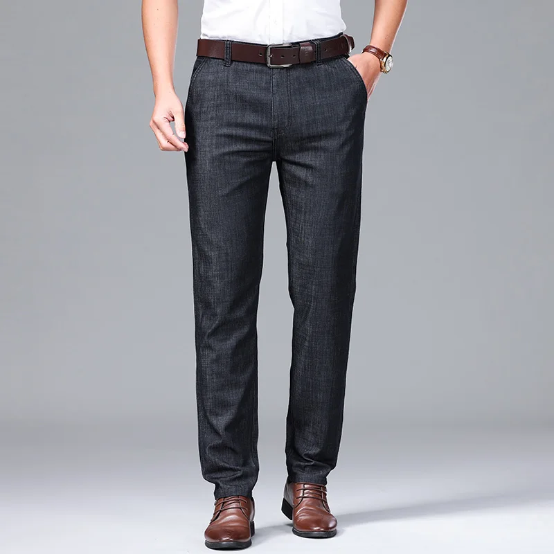 

2026 New Summer Men's Jeans Thin Modal Fabric Soft Comfort Denim Pants Classic High Waist Straight Business Work Casual Trousers