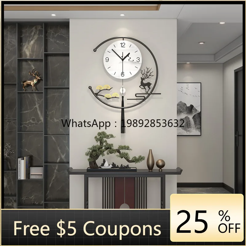 

LYY Clock Wall Living Room High-end New Chinese Style Home Decoration No-drill Clock Wall-mounted Modern Quartz