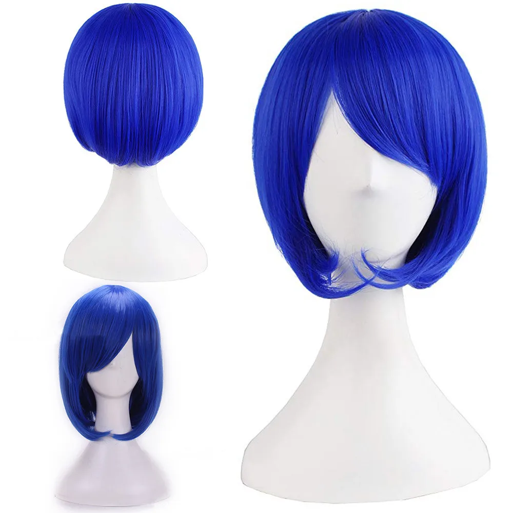 Fashion Girl Natural Short Straight Wigs Bangs Wigs Navy Blue-Ladies Blue Straight Short Hairstyles for Party Decor
