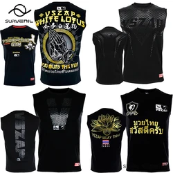 VSZAP Tank Top podkoszulki Muay Thai kamizelka tajski boks podkoszulek czarne sztuki walki Kickboxing T Shirt