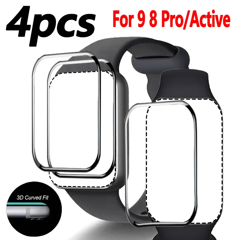 4 قطعة واقي شاشة فيلم لـ Xiaomi Mi Band 9/8 تغطية كاملة منحنية لـ Mi Band 9 8 Active/Pro حماية شاشة الساعة الذكية