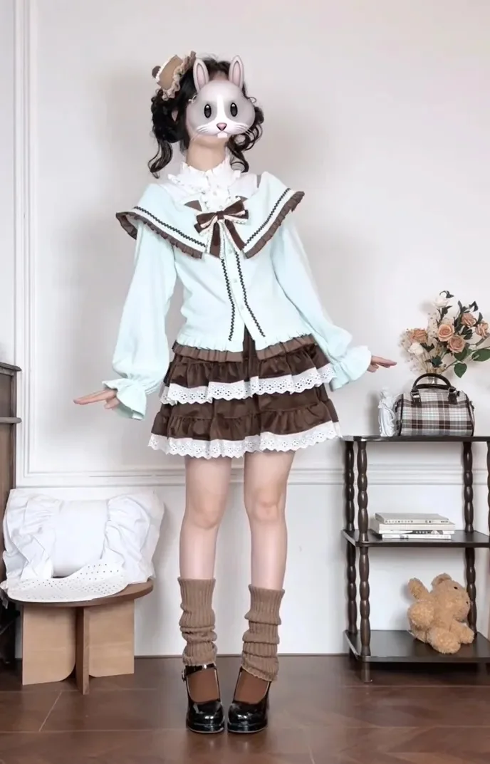Japanse zoete jurken Y2k 2000s Kawaii Vintage 2-delige set Damesjurk Top + korte rok Boog Sexy Winter Lolita Mode Elegant