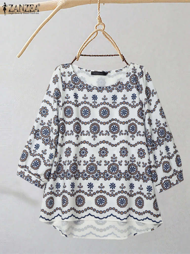 

ZANZEA Vintage Autumn Floral Printed Blouse Women Casual O Neck Long Sleeve Tops Bohemain Shirt Retro Holiday Blusas Oversize