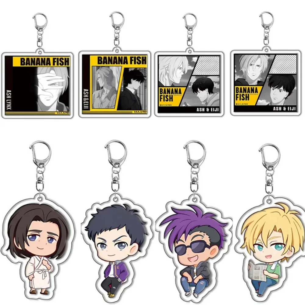 Fashion Anime BANANA Collection FISH Kill Keychain Cartoon Aslan Jade Ash Lynx BL Couple Acrylic Figure Key Chain KeyRing New