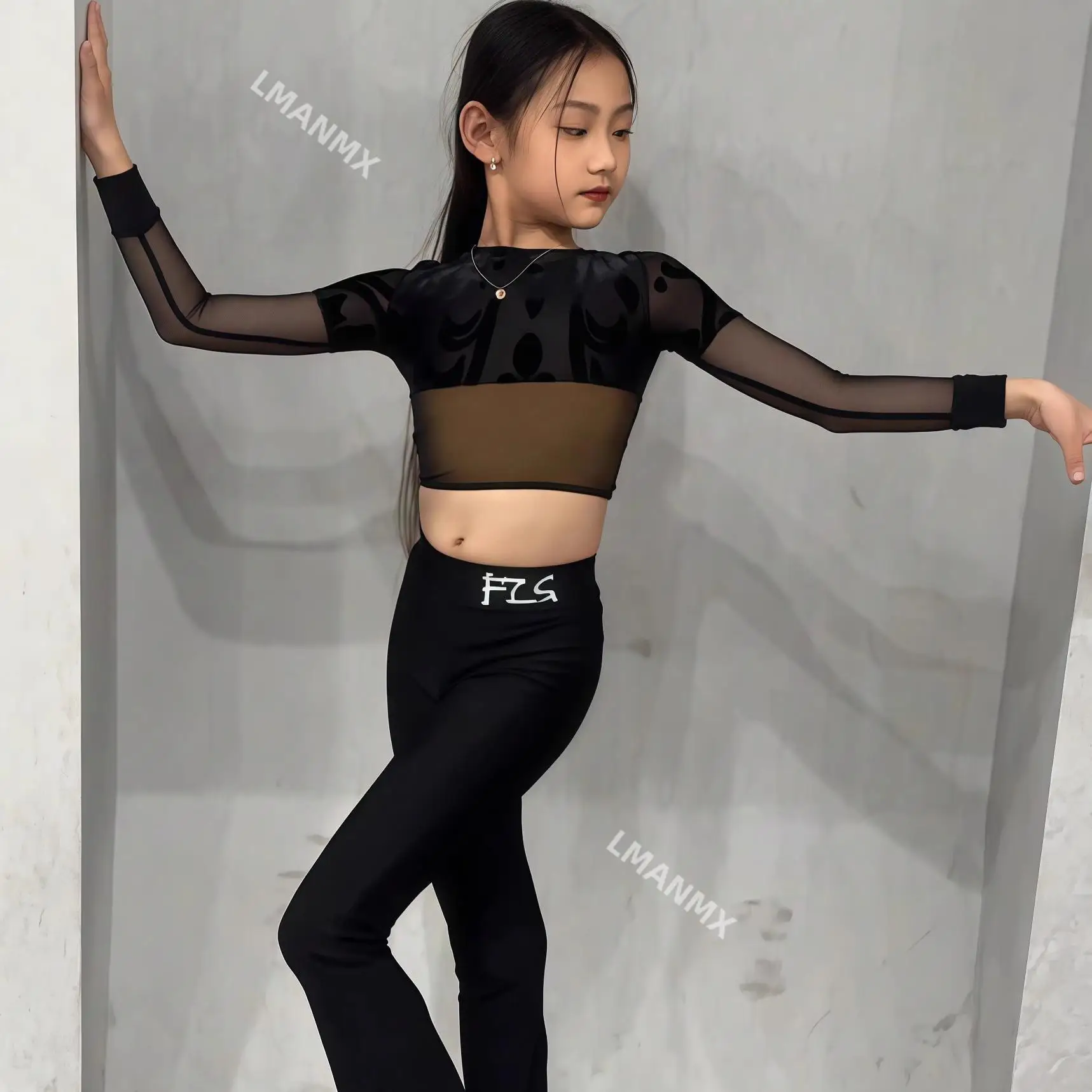 Latin Dance Dress Girls' Premium Edition Autumn/Winter New Bell shaped Pants Practice Suit Set