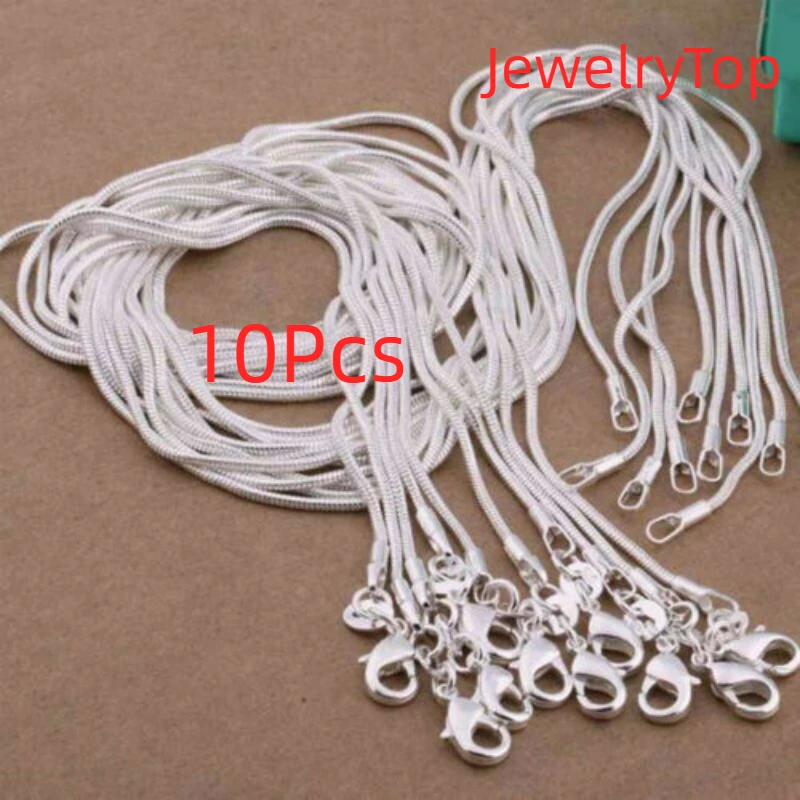 JewelryTop 10pcs Lot 40-75cm 925 Sterling Silver 1MM Snake Chain Necklace for Women Men Fashion Party Wedding Jewelry Gifts