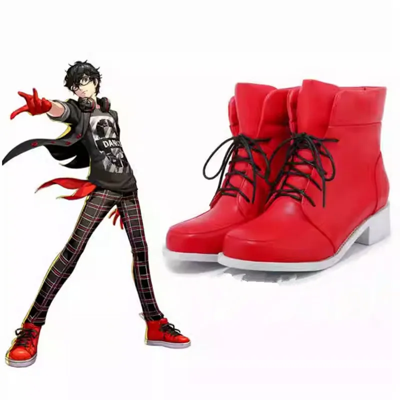 

JP Games PERSONA 5 P5, танцевальная обувь Amamiya Ren JOKER для косплея, кожаные красные короткие сапоги ручной работы