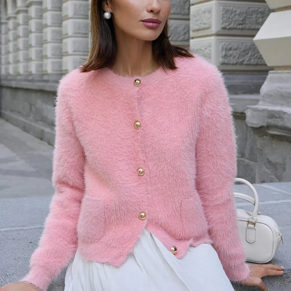 Talenza Autumn Women Cardigan Fashion Solid Casual Loose Knitted Top Chic Streetwear Knitted Long-sleeved Cardigan Women Outfits