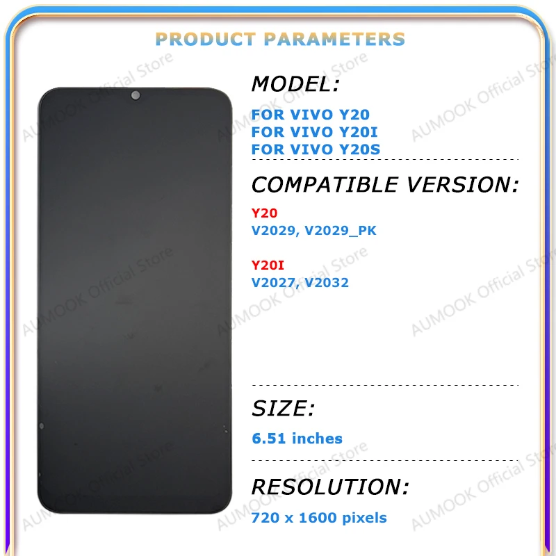 Wyświetlacz LCD do Vivo Y20 Y20i Y20s 6.51" IPS LCD Ekran Dotykowy Digitizer Panel Zmontowany V2029 V2027 V2032 Części Zamienne do Naprawy Ekranu LCD — zdjęcie produktu 2