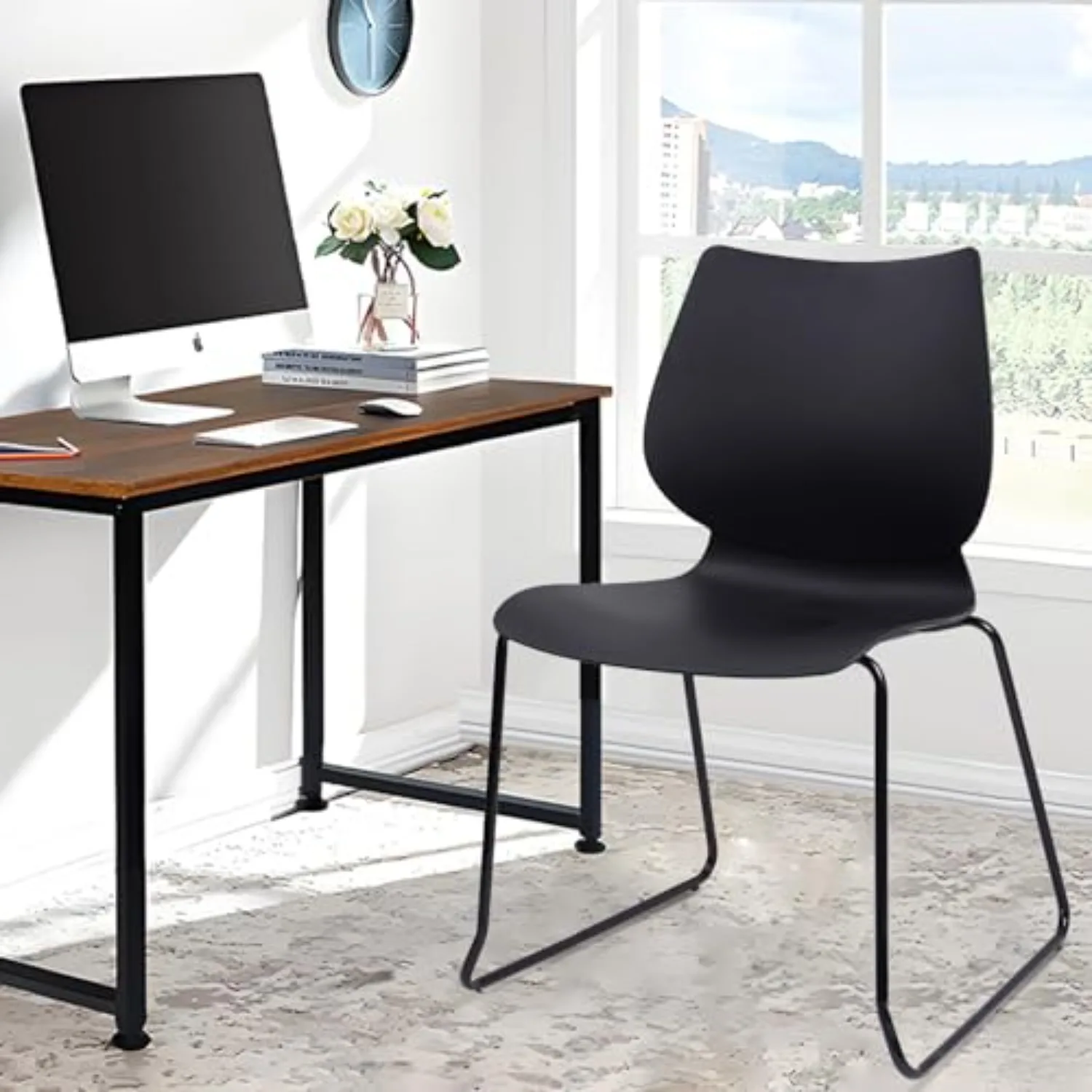 Stackable Waiting Room Chair, Stacking Office Chair with Ergonomic Lumbar Support and Metal Legs, Plastic Desk Chairs