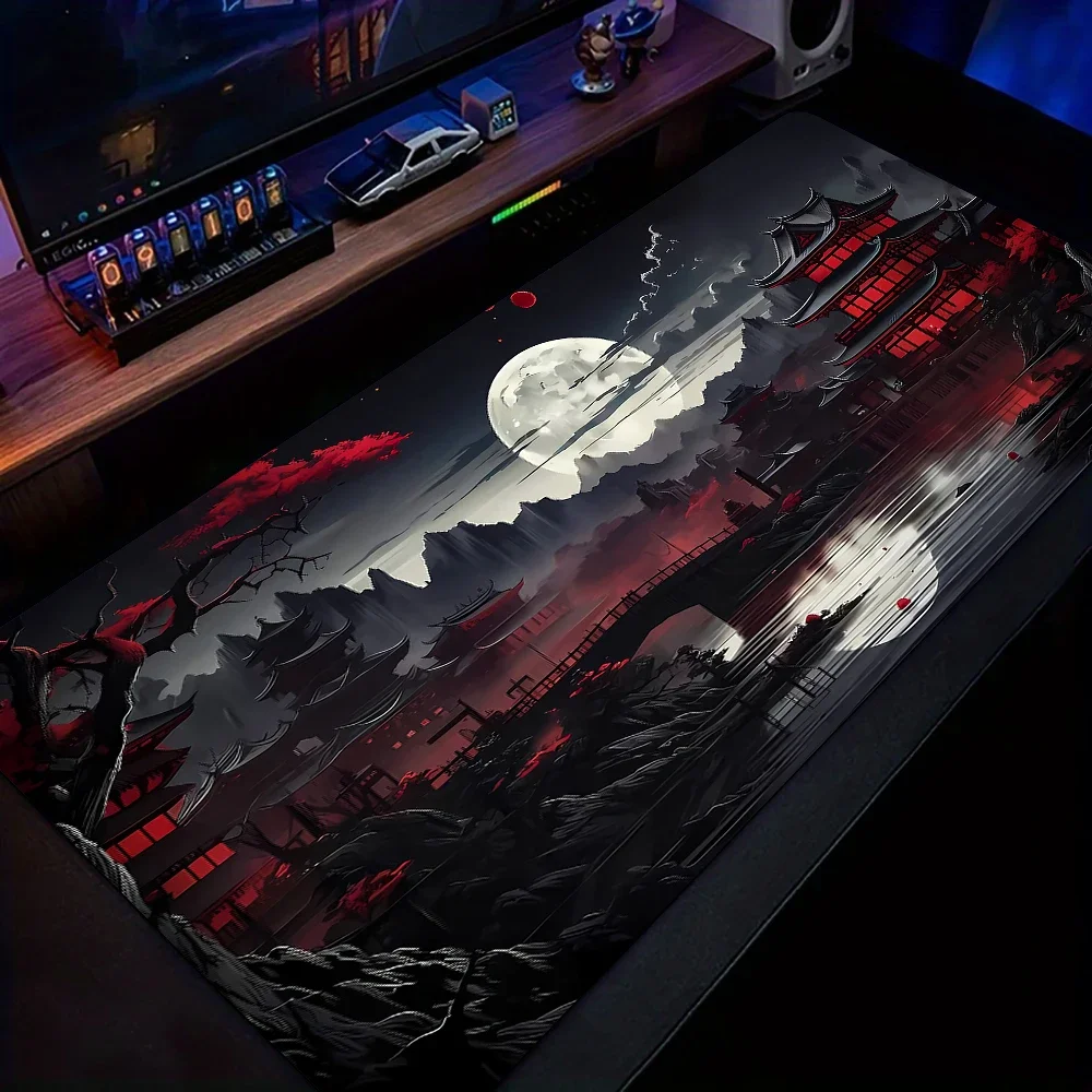 Illustrazione del paesaggio con lavaggio dell'inchiostro Tappetino per mouse Tappetino da scrivania con bordi cuciti Accessori per PC in gomma antiscivolo Tappetino da gioco Tappetino esteso