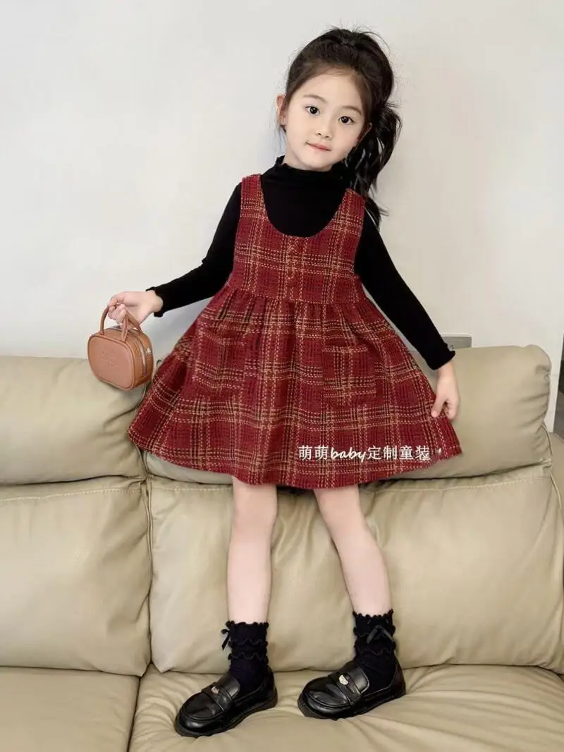 Girls Vest Dress Set New Children Plaid Dress Baby Korean Style Princess Dress for Girls Casual Daily Wear Toddler Dresses