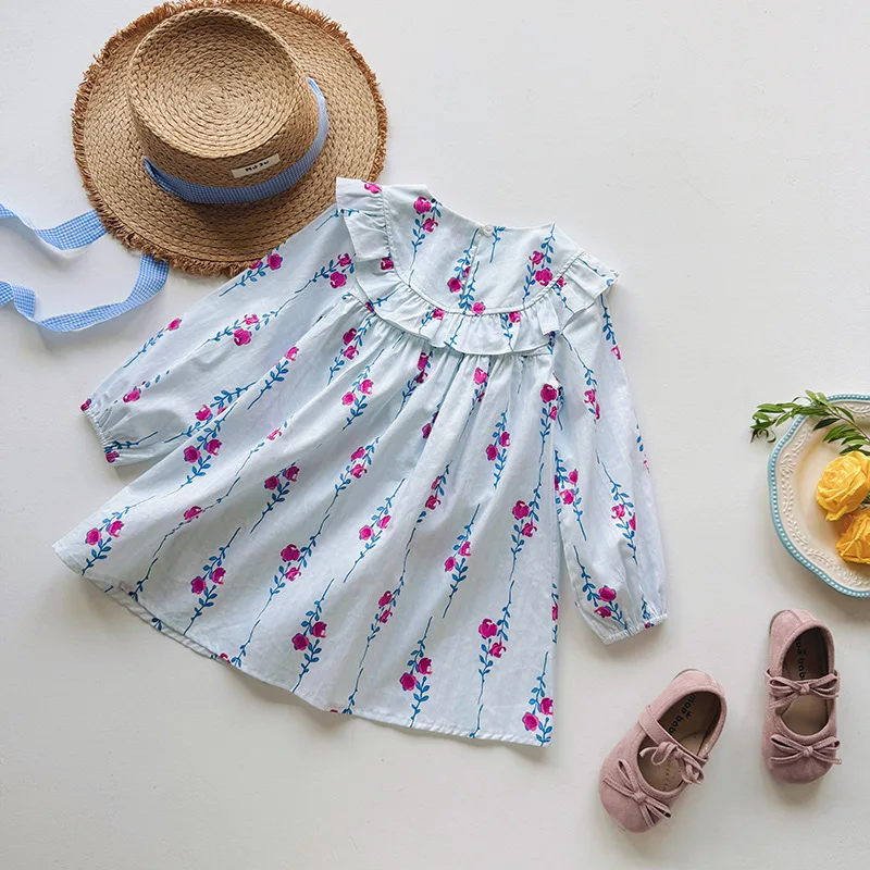 

Girls' Dress with Ruffled Hem2025Autumn French Floral Sweet Children's Princess Dress Doll Dress