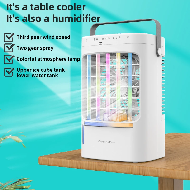 New Design Portable Air Conditioner USB Desktop Air Cooler Air Conditioner Humidifier Cooling Fan With Colorful Atmosphere Lamp