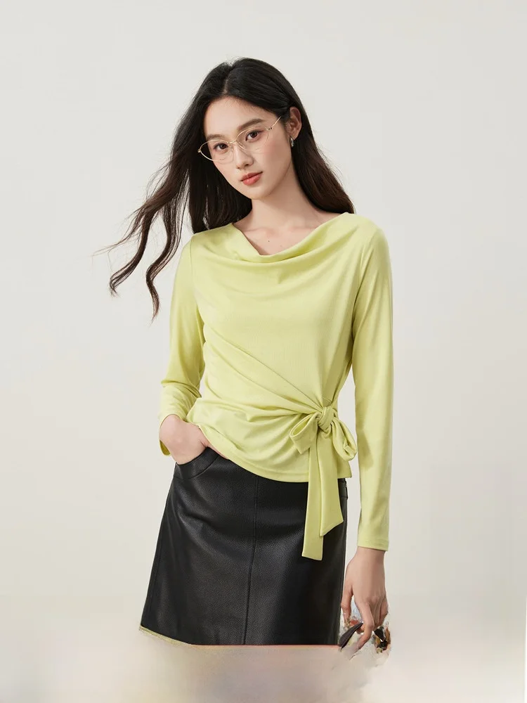 

Swan Ne Early Spring Women's T-irt Skin-friendly Lyocell Waist-cinching Rope Pure Color French Sle Slim Fit Daily Wear