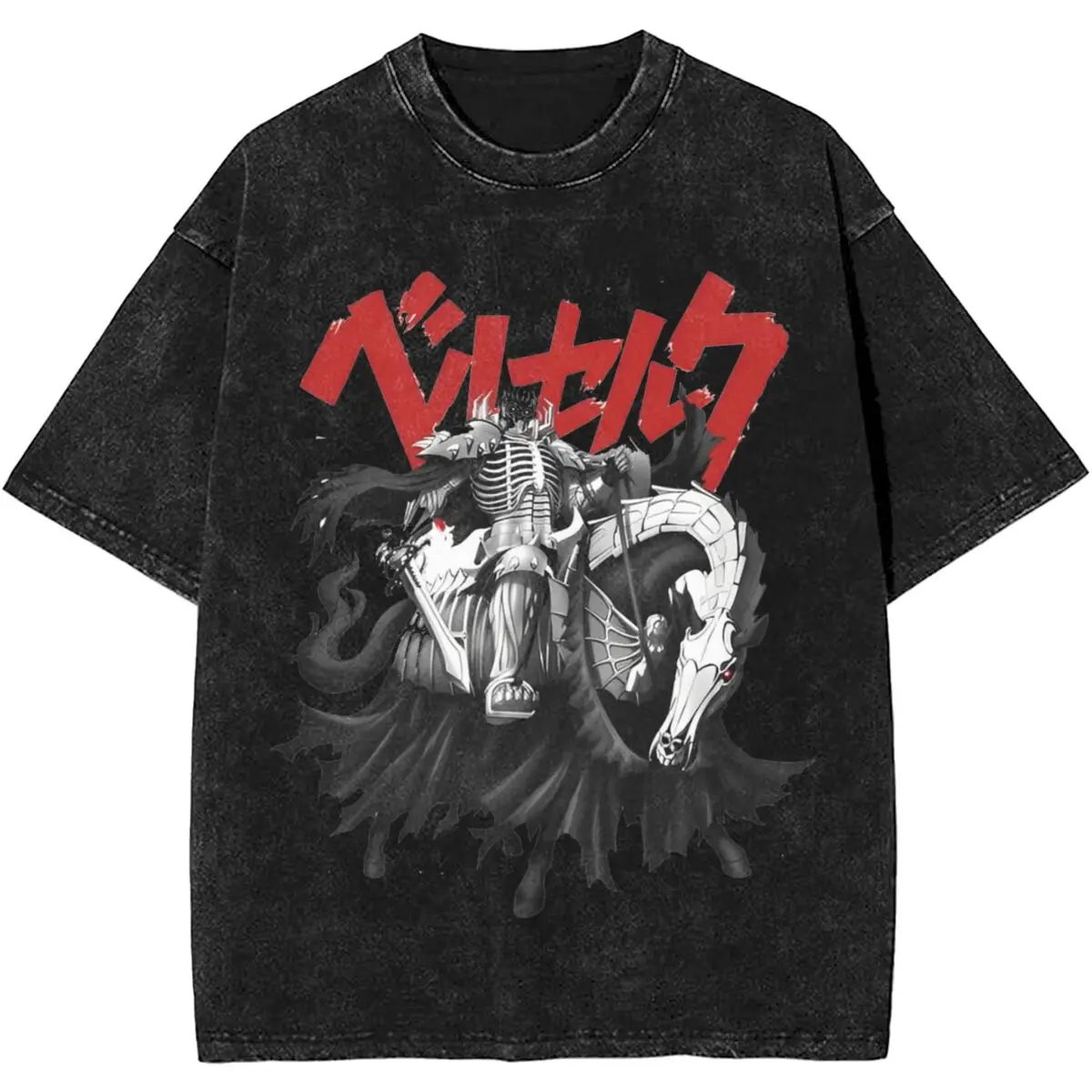 Berserk Guts Anmie Manga Washed T Shirts for Men Women Streetwear Hip Hop T-Shirt Graphic Printed Tee Shirt Short Sleeve