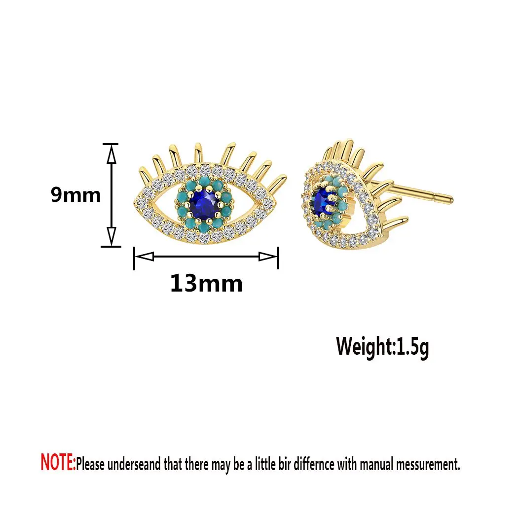 Kinitial Turkey Evil Eye Stud Earrings For Women Zircon Crystal Jewelry Punk Vintage Earrings Female Gift