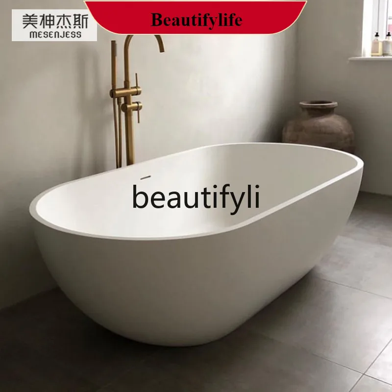 

F56 Qimei Stone Artificial Stone Oval Thin Edge Bathtub Couple Double Homestay Household Bathtub Bath Customization