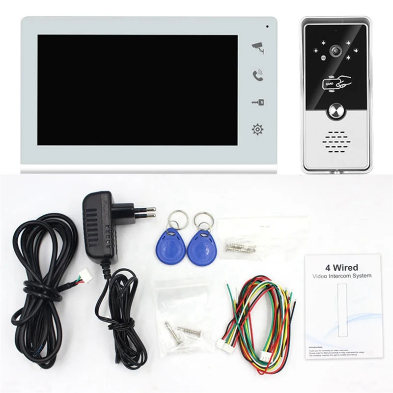 FULL-Smart Wired Video Intercom Video Intercom Doorbell Suitable For Home Outdoor Doorbell With Display EU Plug
