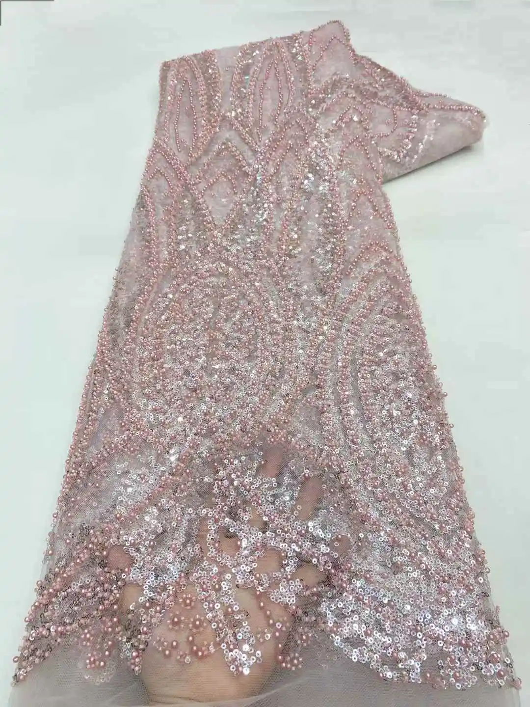 럭셔리 아프리카 스팽글 비즈 레이스 원단 2025 고품질 신랑 나이지리아 웨딩 신부 자수 프랑스 튤 바느질