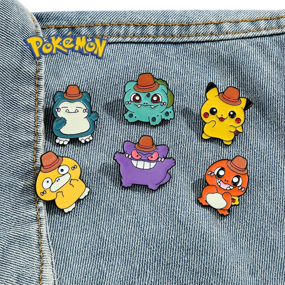 

Pokemon Pikachu Cute Cartoon Metal Badge Pin Anime Character Gengar Psyduck Brooch Accessory Clothing Backpack Kawaii Decoration