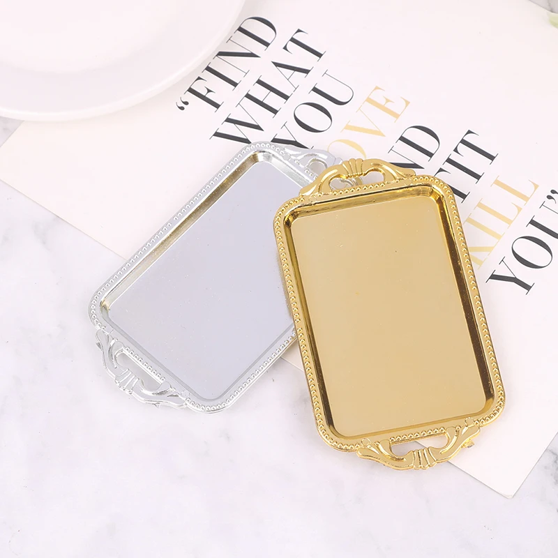 2pcs Dollhouse Miniature Accessories Mini Plastic tea Tray Simulation Dinner Plate Model Toys for Doll House Decoration